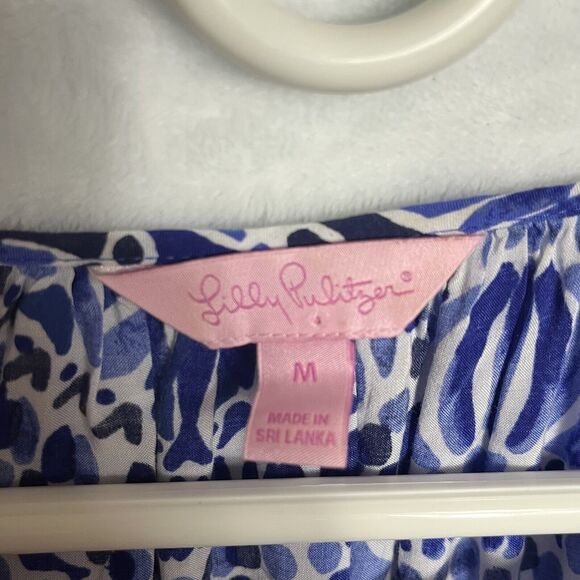 Lilly Pulitzer Willa Peasant Blouse Womens Size Medium Blue Black Beach Summer - Picture 4 of 12